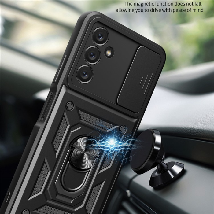 A-One Brand - Galaxy A14 5G/4G Mobilskal Ringhållare Kickstand Slide Kamera - Svart