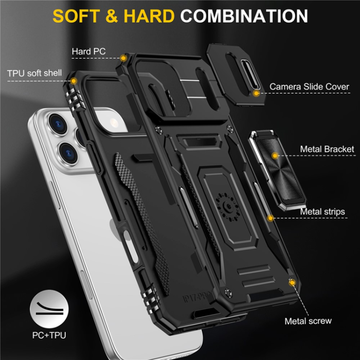 A-One Brand - iPhone 17 Pro Max Mobilskal Kickstand Lens Lid - Svart