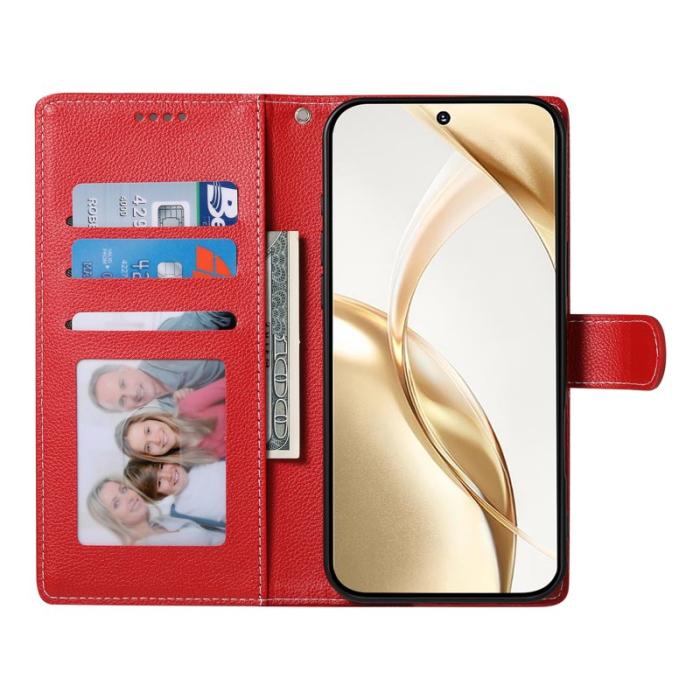 OEM - LITCHI Samsung Galaxy S26 Ultra Fodral Äkta Läder Magnetisk - Röd