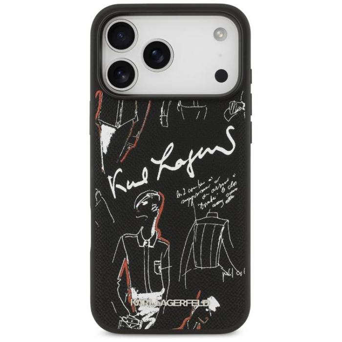 KARL LAGERFELD - Karl Lagerfeld iPhone 17 Pro Max Mobilskal MagSafe Grained Pattern - Svart