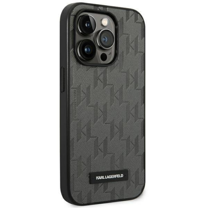UTGATT1 - Karl Lagerfeld iPhone 14 Pro Skal Saffiano Mono Metal Logo - Grå