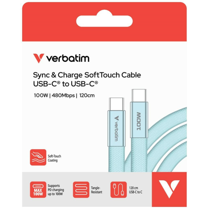 Verbatim - Verbatim USB-C Till USB-C Kabel 100W Soft Touch 1.2m - Blå