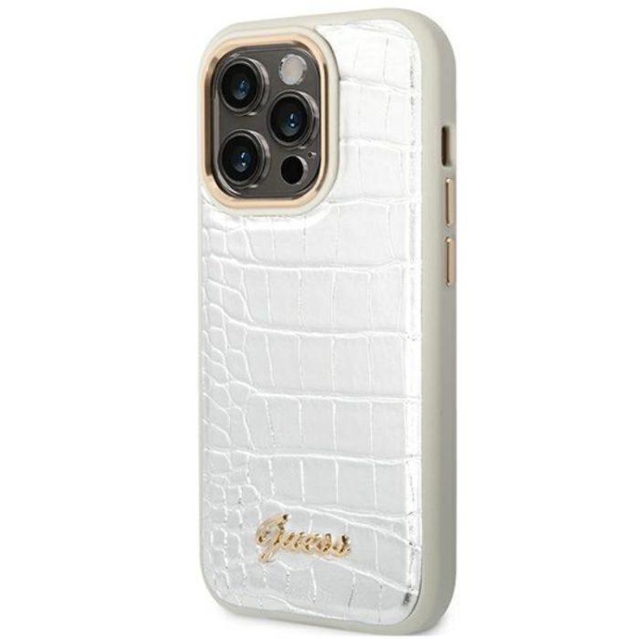 UTGATT1 - GUESS iPhone 14 Pro Skal Croco Collection - Silver