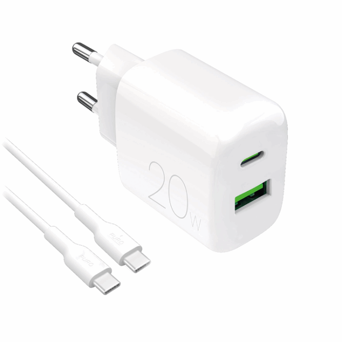 Puro - Puro Snabbladdare 20W + USB-C - USB-C Kabel 1.2m Polite