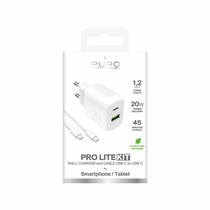 Puro - Puro Snabbladdare 20W + USB-C - USB-C Kabel 1.2m Polite