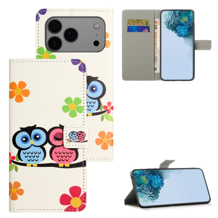 A-One Brand - iPhone 17 Pro Plånboksfodral Pattern Print Läder - Par ugglor