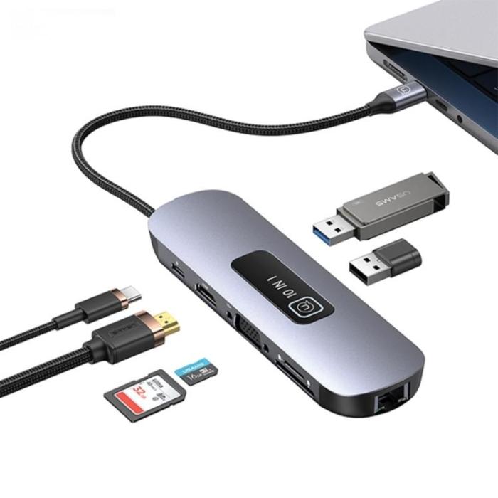 USAMS - USAMS 10in1 Hubb 100W 3xUSB-A USB-C, HDMI, TF, SD, RJ45, VGA