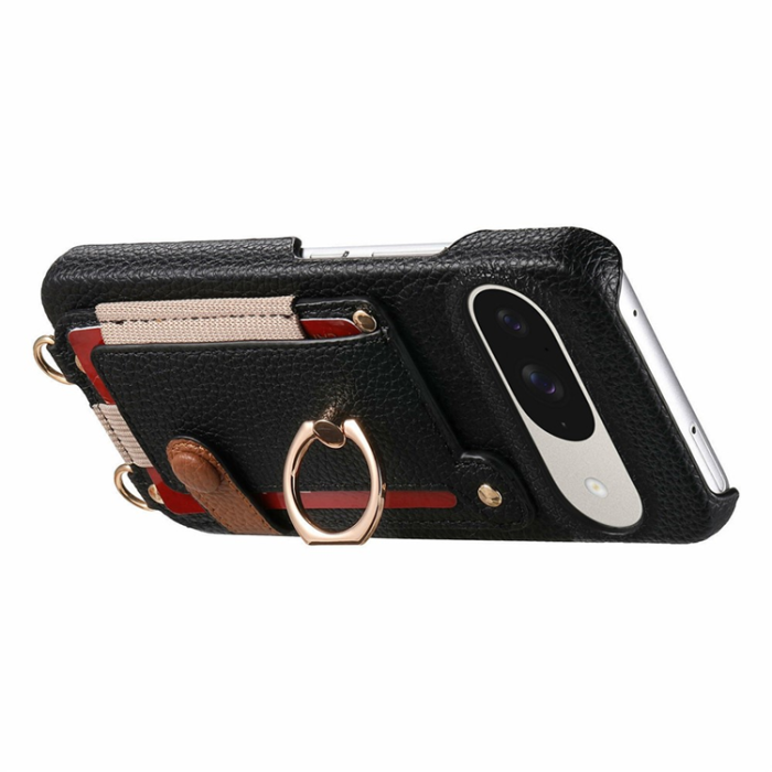 A-One Brand - Google Pixel 10/10 Pro Mobilskal med Korthållare Ring Kickstand - Svart