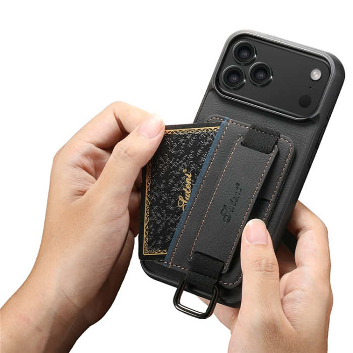 SUTENI - SUTENI iPhone 17 Pro Mobilskal Korthållare Litchi Läder