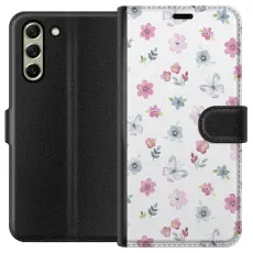 Gustaf - Pl&aring;nboksfodral till Samsung Galaxy S21 FE 5G med Blommor och fj&auml;rillar