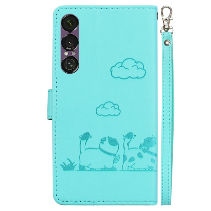A-One Brand - Sony Xperia 1 VII Plånboksfodral RFID Kitten Pattern - Grön