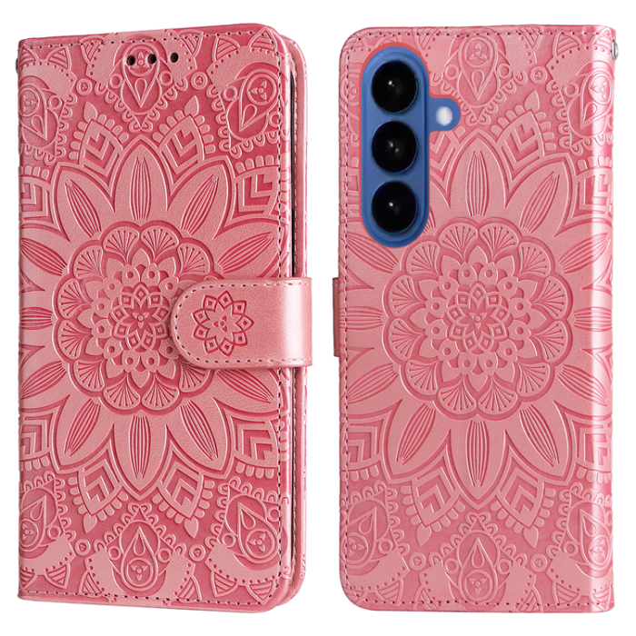 A-One Brand - Galaxy S26/S26 Pro Plånboksfodral Sunflower Imprint Läder - Rosa