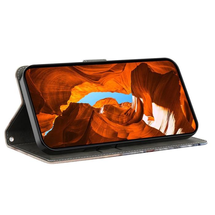 OEM - Samsung Galaxy S26 Plånboksfodral Konstläder Ställ - Guld Blommor på Lila
