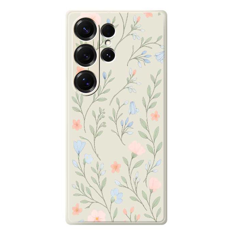 Galaxy S25 Ultra Mobilskal Pink Blue Flowers Straight Edge - Beige | 2353 | AlltMobil