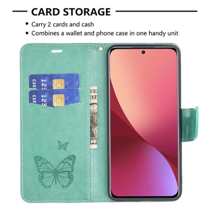 A-One Brand - Butterfly Imprinted Plånboksfodral Xiaomi 12/12X - Turkos