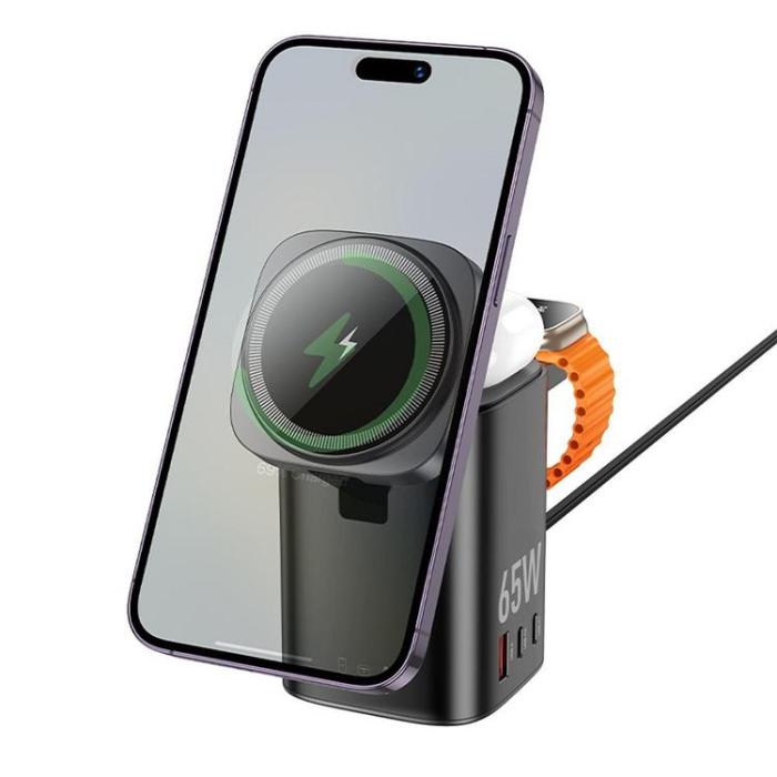 Hoco - Hoco 6in1 Trådlös Laddare Apple Watch, iPhone, Airpods 65W - Svart