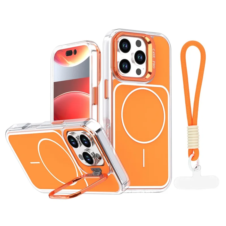 iPhone 16 Pro Mobilskal MagSafe Lens Kickstand med Handrem - Orange (Orange) | 2353 | AlltMobil