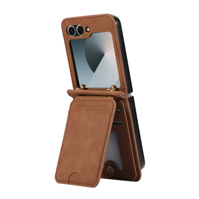 A-One Brand - Galaxy Z Flip7 Plånboksfodral Kickstand med Axelrem - Brun