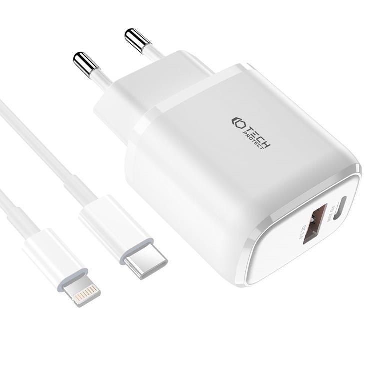 Tech-Protect Väggladdare Lightnin 20W Lightning Kabel - Vit | 505295 | AlltMobil