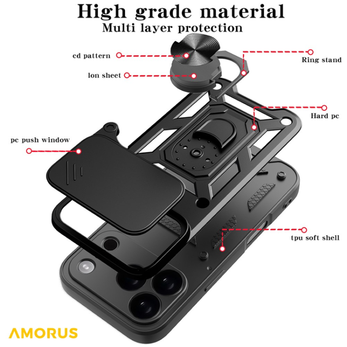 Amorus - AMORUS iPhone 17 Pro Mobilskal Med Kameralinsreglage - Guld