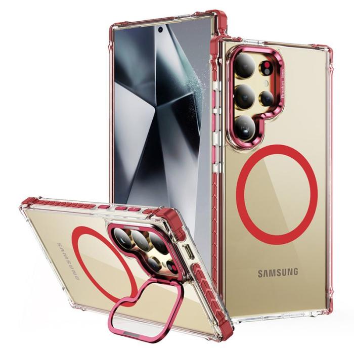 OEM - Mobilskal för Samsung Galaxy S26 Ultra Transparent med Kickstand - Röd