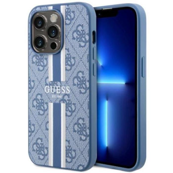 Guess - Guess iPhone 14 Pro Mobilskal MagSafe Printed Stripes - Blå