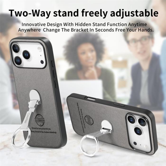 CASENEO - D.G Ming iPhone 17 Pro Fodral Kickstand KonstLäder - Grå