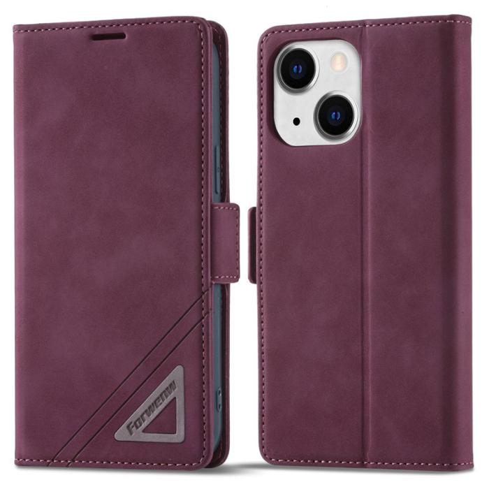 FORWENW - FORWENW F3 Series iPhone 15 Plånboksfodral Konstläder - Vinröd