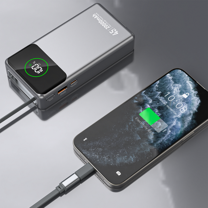 Dudao - Dudao Powerbank 20000mAh 45W med Inbyggda Utdragbar USB-C Kabel K31 Pro - Grå