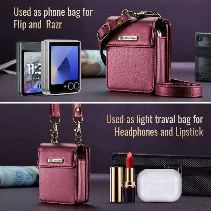OEM - Samsung Galaxy Z Flip7 FE 5G Plånboksfodral Konstläder RFID-Skydd Röd