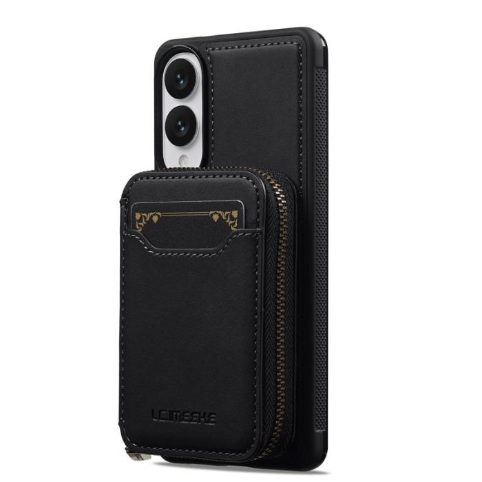 LC.imeeke - LC.IMEEKE L6 för Samsung Galaxy S25 Edge Konstläder Plånboksfodral - Svart