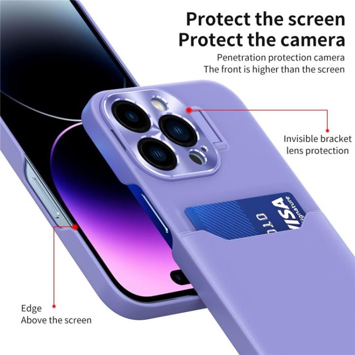 OEM - iPhone 14 Pro Max Skal Korthållare Linsram Kickstand - Lila