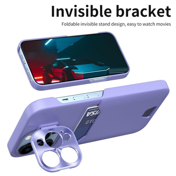 OEM - iPhone 14 Pro Max Skal Korthållare Linsram Kickstand - Lila