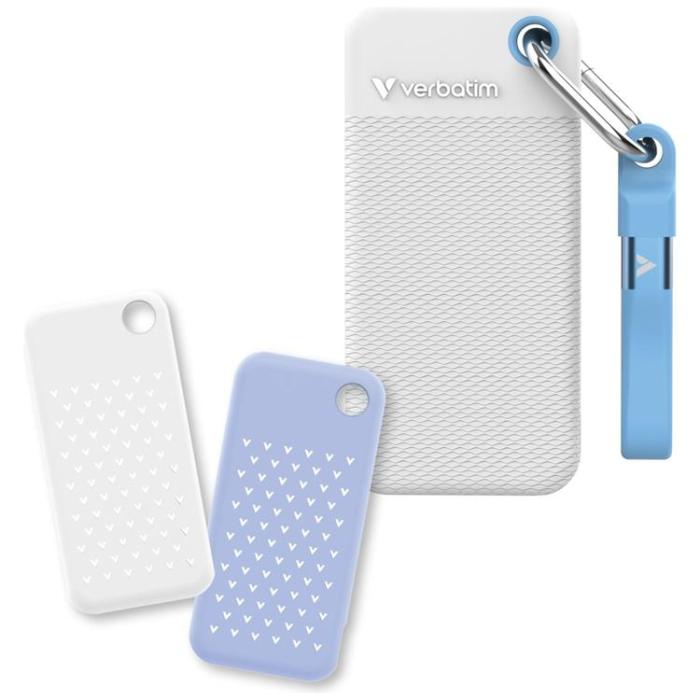 Verbatim - Verbatim Extern hårddisk Pocket SSD 1TB USB-C 3.2 Gen 2 - Vit/Ljusblå