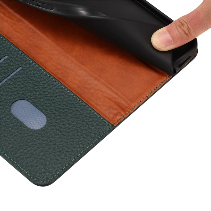 A-One Brand - iPhone 17 Pro Plånboksfodral Äkta Läder Litchi Flip - Grön