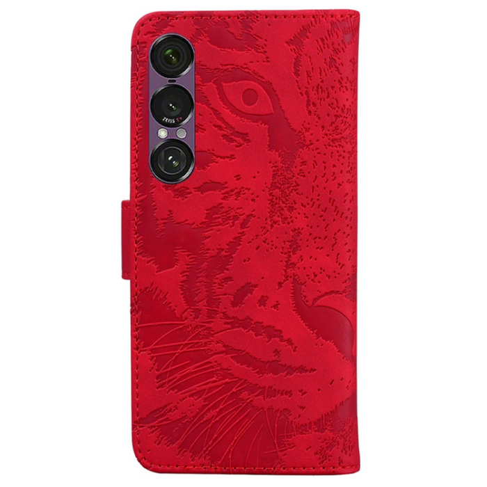 OEM - Sony Xperia 1 VII Plånboksfodral Tiger Print - Röd