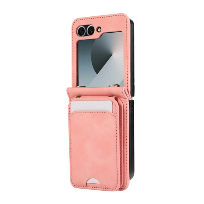 A-One Brand - Galaxy Z Flip7 Plånboksfodral Kickstand med Axelrem - Rosa