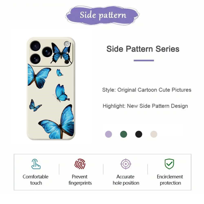 A-One Brand - iPhone 17 Pro Mobilskal Blue Butterflies Pattern TPU - Beige