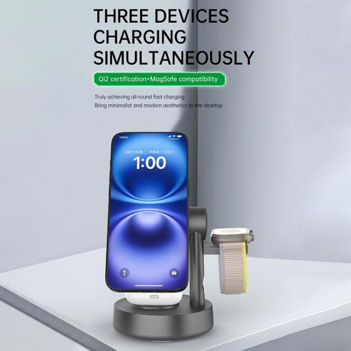 A-One Brand - Qi2.2 Magnetisk Trådlös Laddare 25W iPhone/Apple Watch/AirPods - Svart