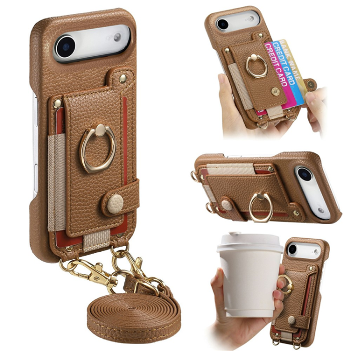 A-One Brand - iPhone Air Mobilskal med Korthållare Ring Kickstand - Brun