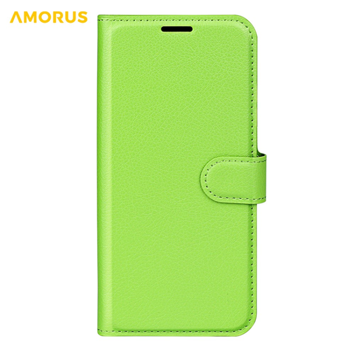Amorus - AMORUS iPhone 17 Plånboksfodral Flipstativ Litchi - Grön