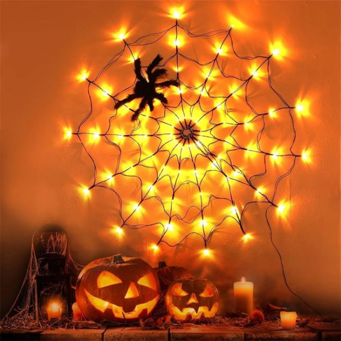 OEM - Halloween Spindelnätslampa med Batterilåda 8 Lägen 70LED - Varmvit