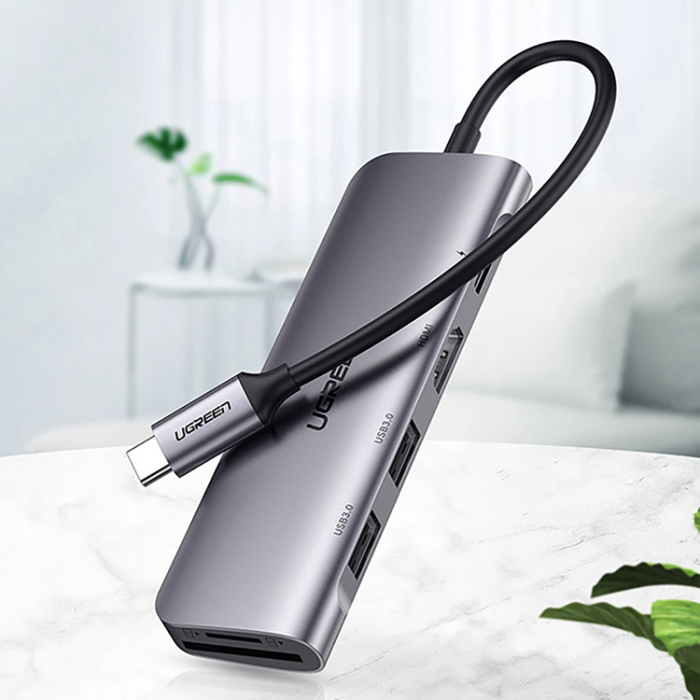 Ugreen - Ugreen 6in1 HUB USB-C Till USB-C, HDMI, SD/TF Kortläsare, 2xUSB-A 3.0