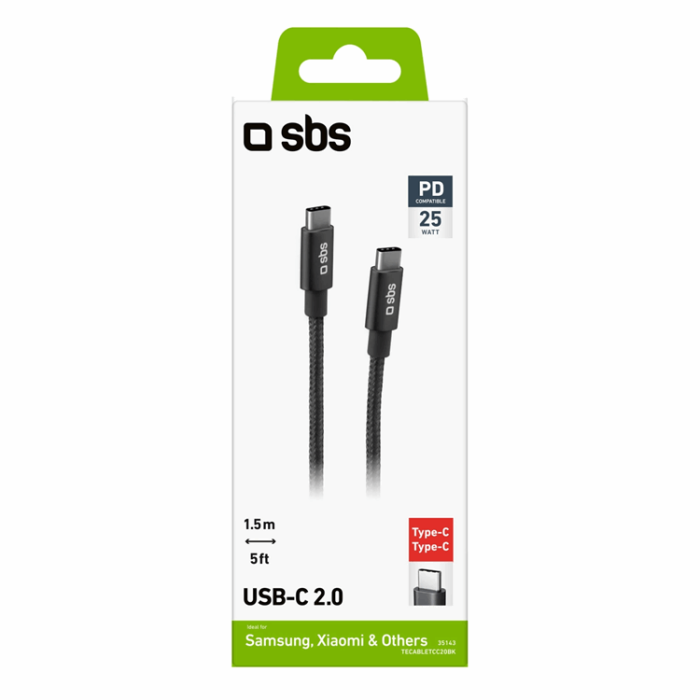 SBS - SBS USB-C - USB-C Kabel 1.5m 25W Power Delivery - Svart