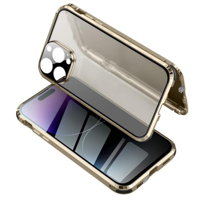 A-One Brand - iPhone 14 Pro Skal Anti-Spy Metall Magnetic - Guld