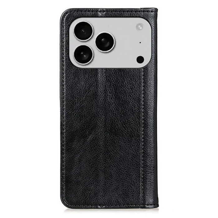 A-One Brand - iPhone 17 Pro Max Plånboksfodral Äkta Läder Litchi - Svart