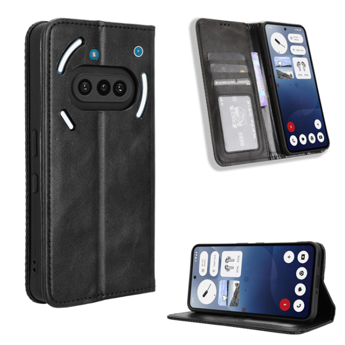 A-One Brand - Nothing Phone (3a) Plånboksfodral Retro Kickstand - Svart