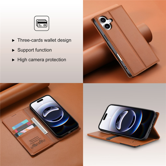 N.BEKUS - N.BEKUS iPhone 17 Plånboksfodral RFID Blocking P3 - Brun