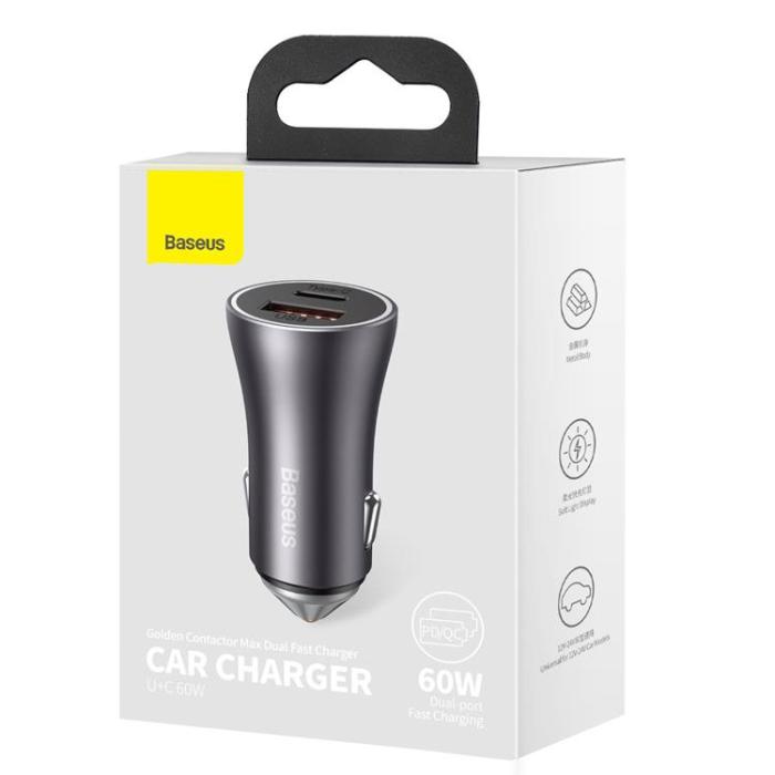 UTGATT1 - Baseus Golden Billaddare 60W Typ-C Till USB - Mörkgrå