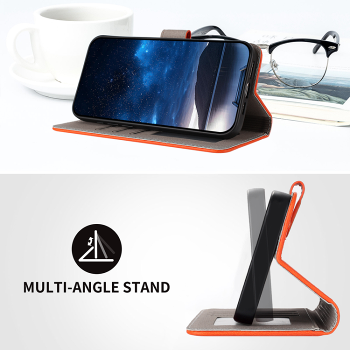 A-One Brand - Galaxy S26 Edge Plånboksfodral Solid Color Läder - Orange